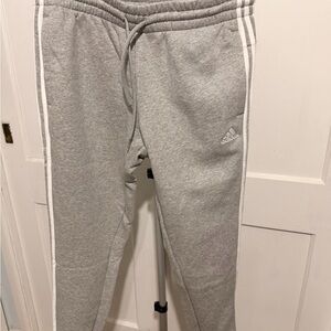 Adidas Gray Joggers with White Stripes